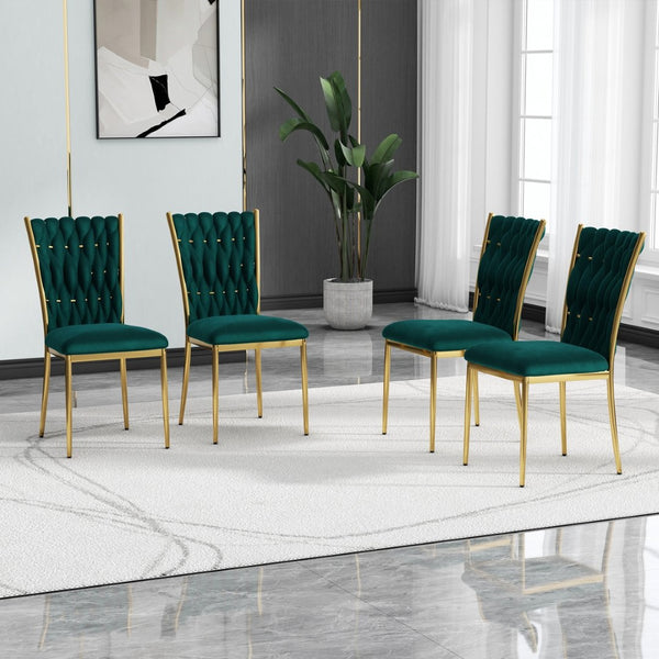 English Elm Modern Velvet Upholstered Dining Chairs with Gold Metal Legs Elegant Set of Two Green W210P309923