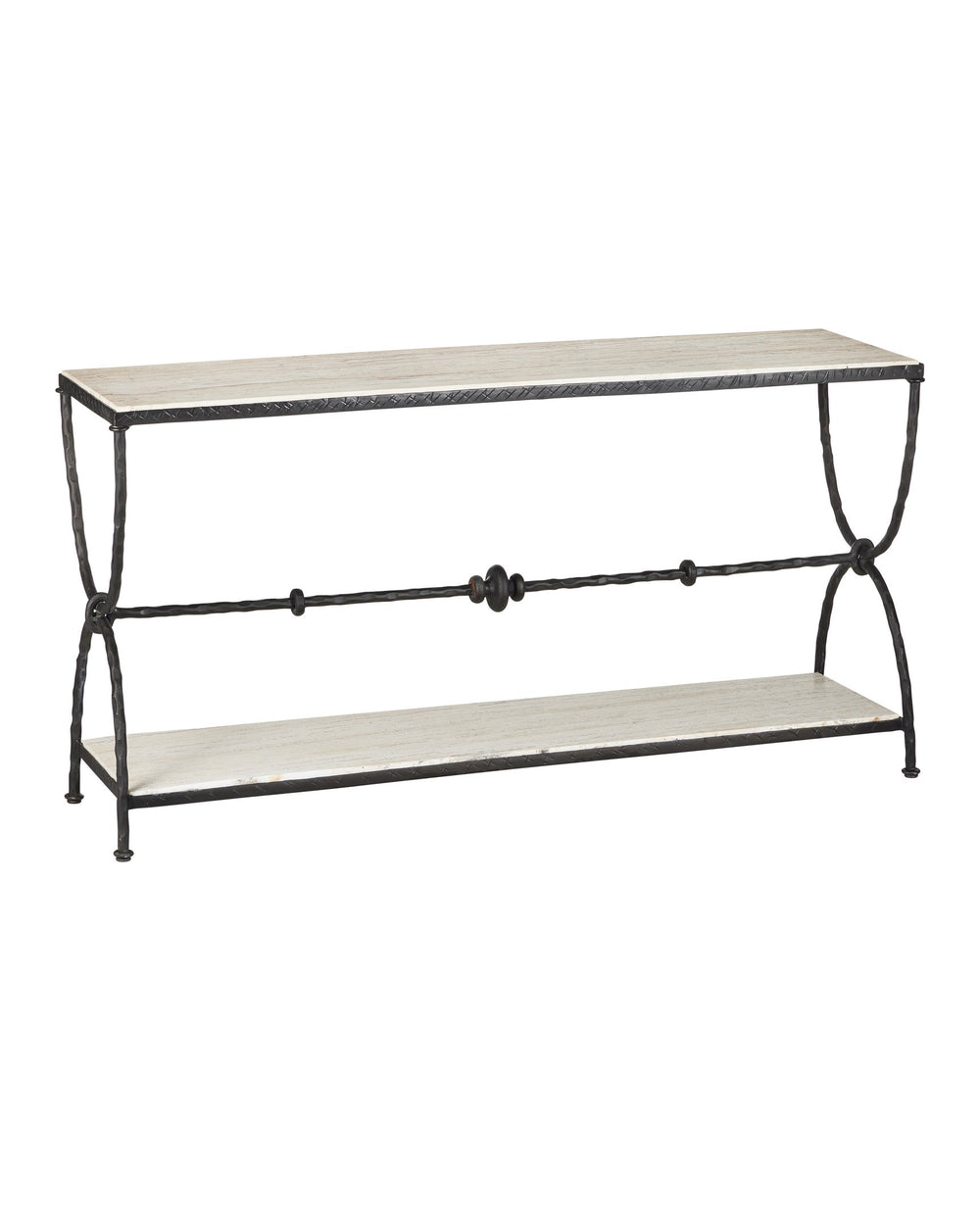 Currey & Company Agora White Travertine Console Table - Elegant Greek-inspired Design With Stunning Veining & Bronze Frame White White Travertine ,Wrought Iron 4000-0245-currey-company