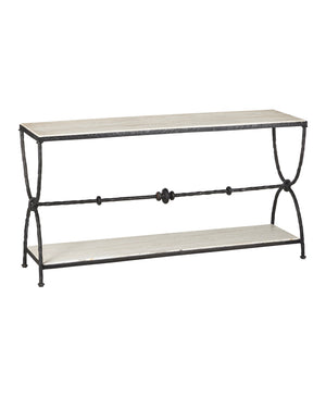 Currey & Company Agora White Travertine Console Table - Elegant Greek-inspired Design With Stunning Veining & Bronze Frame White White Travertine ,Wrought Iron 4000-0245-currey-company