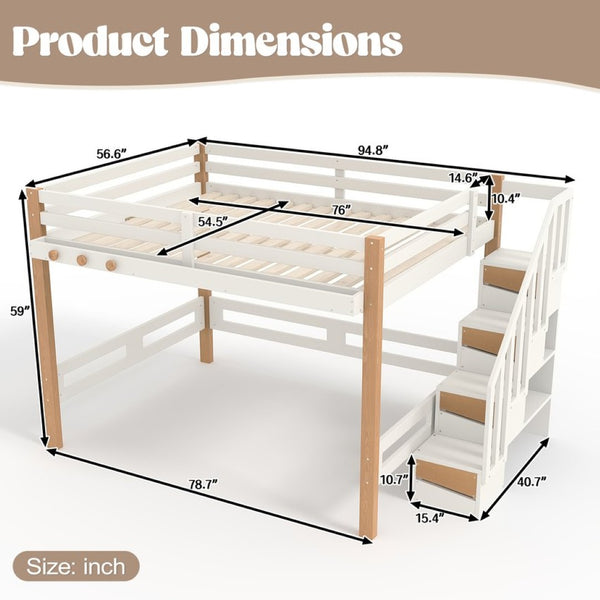 English Elm Twin Pine Wood Loft Bed with Built-in Shelving and Hook for Kids Bedroom W5305S00011
