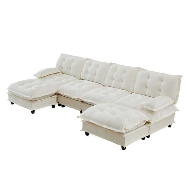 English Elm 138" U-shaped Chenille Cloud Sectional Sofa Four Seat Modular with Ottomans Lounge W714S01685