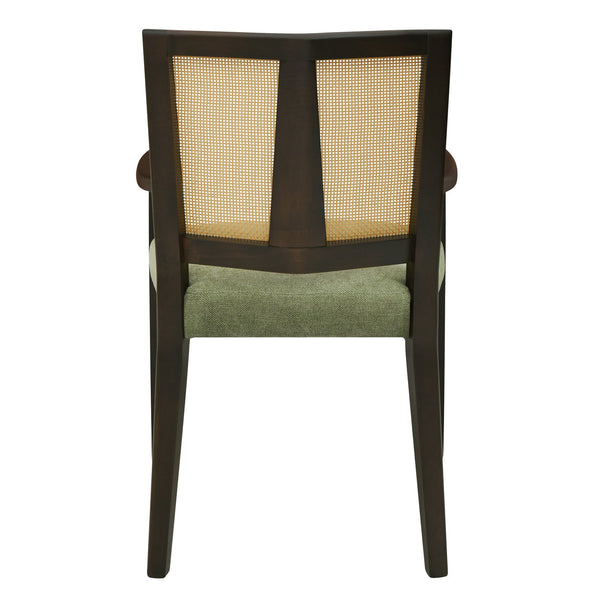 English Elm Christopher Knight Home® - ARM Mid-Century Dining Chair with Rattan Back & Upholstered Foam Seat, Solid Rubberwood Frame Dark Brown,Green N771P254005L