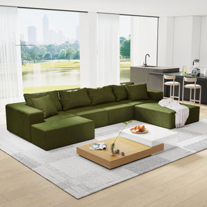 English Elm Modern Upholstered Sectional Sofa Set, Modular 132" L-Shaped Chenille Couch, No Assembly, Plush Comfort and Versatile Configuration Green W834S00373