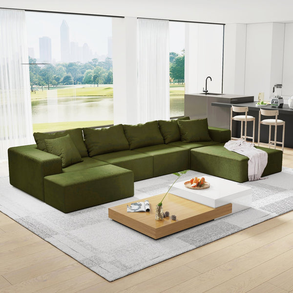 English Elm Modern Upholstered Sectional Sofa Set, Modular 132" L-Shaped Chenille Couch, No Assembly, Plush Comfort and Versatile Configuration Green W834S00373