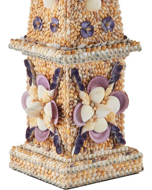 Currey & Company Coquillage Short Obelisk - Exquisite Shell-incrusted Sculpture With Floral Motifs For Unique Decor Natural Shells ,Wood 1200-1043-currey-company