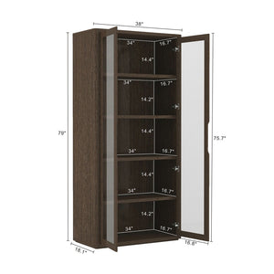 English Elm Rivington 38" Walnut Bookcase Cabinet – Modern Design With Glass Doors & Adjustable Shelving For Style B365S00016-GIGA