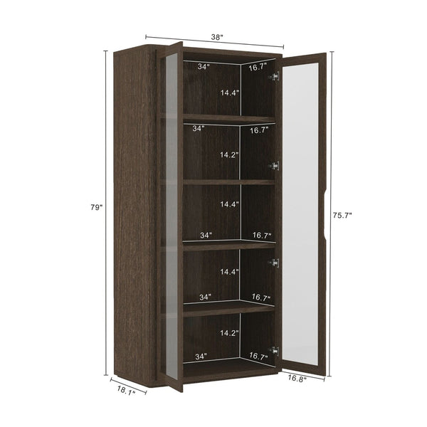 English Elm Rivington 38" Walnut Bookcase Cabinet – Modern Design With Glass Doors & Adjustable Shelving For Style B365S00016-GIGA