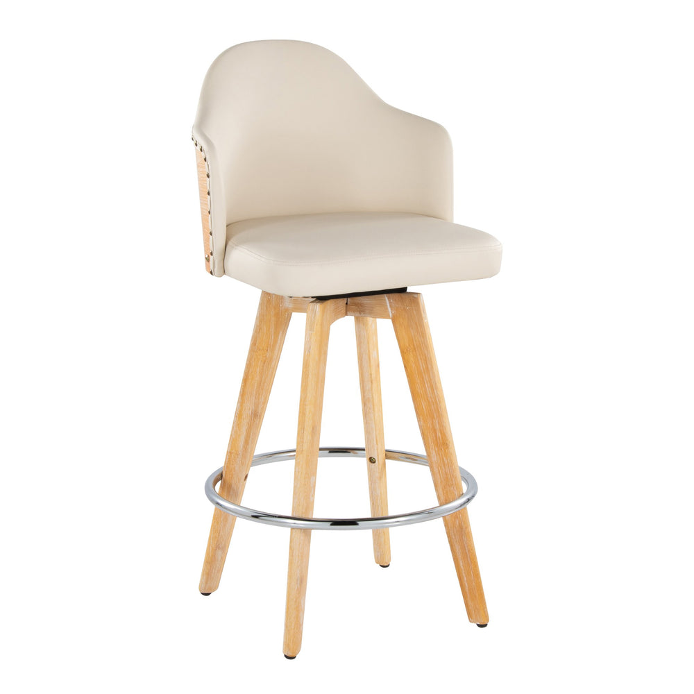 English Elm Ahoy 26" Counter Stool Set of 2 – Contemporary Bamboo Frame, Cream Faux Leather Swivel, 250 lb Limit B202S00146