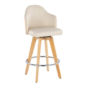 English Elm Ahoy 26" Counter Stool Set of 2 – Contemporary Bamboo Frame, Cream Faux Leather Swivel, 250 lb Limit B202S00146
