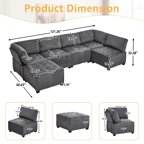 English Elm United We Win U-Shaped Modular Sectional Sofa - 6-Seat Reversible Chaise For Stylish Living Rooms W1568S00157-GIGA