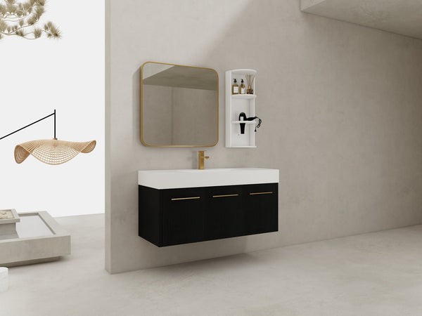 English Elm 48 Inch Wall-Mounted Bathroom Vanity Set With Resin Sink & Ample Storage Rack For Modern Spaces W999S00370