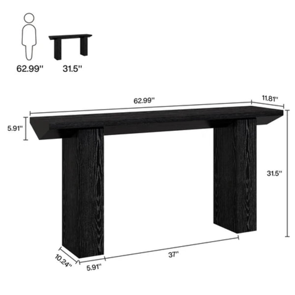 English Elm Practical Geometric Console Table with Matte Black Wood Grain Finish for Entryway or Sofa T3971P452021