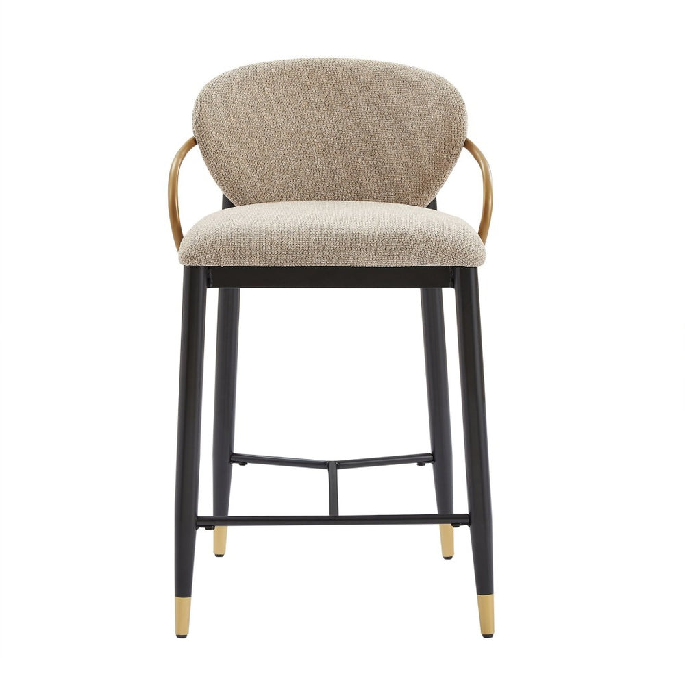 English Elm Counter Stools Set of 2 Matte Black Metal Frame Gold Tipped Legs Kitchen Island Seating Light Brown N771P405166W