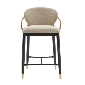 English Elm Counter Stools Set of 2 Matte Black Metal Frame Gold Tipped Legs Kitchen Island Seating Light Brown N771P405166W