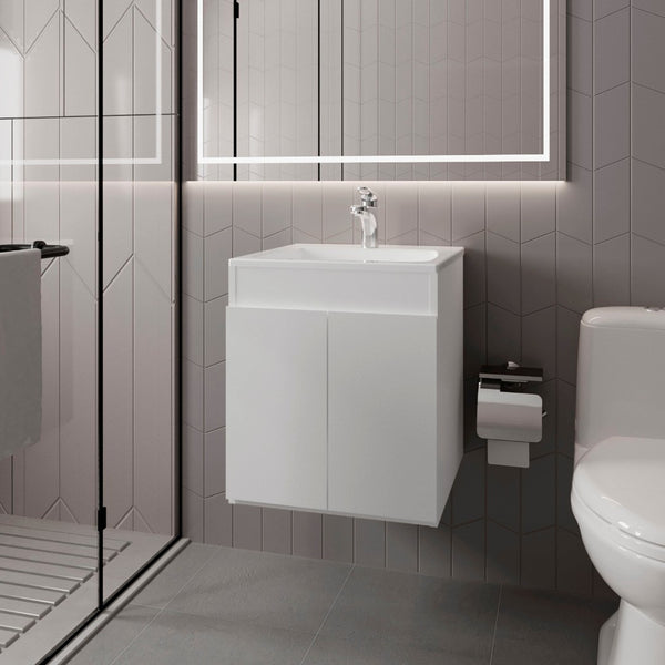 English Elm White Modern Bathroom Vanity With Integrated Basin & Two-Door Storage For Compact Spaces B062P355535-GIGA