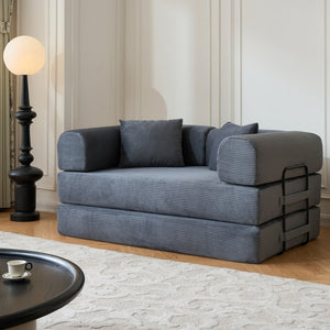 English Elm 59'' Corduroy Floor Sofa Convertible Sleeper with Bolster Pillow for Studio Living Gray W3434P449859