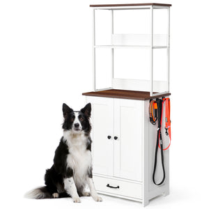 English Elm Pet Feeding Station with Hidden Pull-Out Drawers, Stainless Bowls, Adjustable Panel & Shelves for Storage W1687P271054