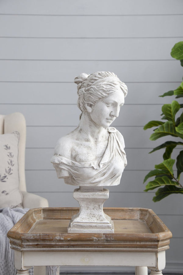 English Elm 10x9x22" Classical Female Bust Magnesium Sculpture Indoor Outdoor Garden Pedestal Accent W2078P494899