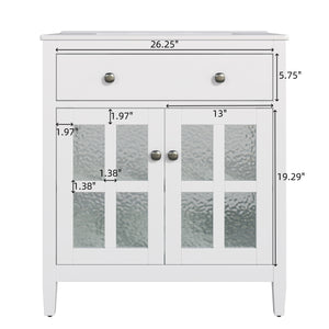 English Elm Christopher Knight Home® - 30" Bathroom Vanity with Ceramic Sink, Solid Wood Legs, Adjustable Shelf, Tip-Out Tray, Soft-Close Hinges, Silver Knobs, Moisture-Resistant Finish White N817P286250W