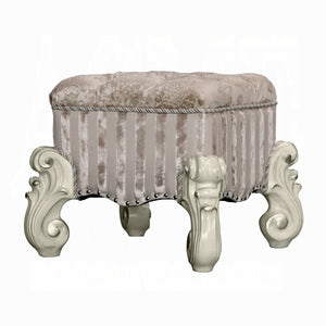 English Elm Ivory Luxurious Button-Tufted Vanity Stool with Nailhead Trim, Scrolled Base, Welted Seat — Elegant B062P209000