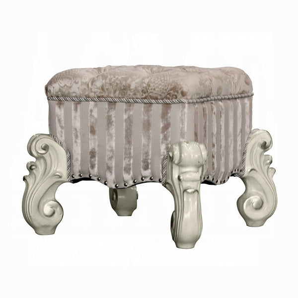 English Elm Ivory Luxurious Button-Tufted Vanity Stool with Nailhead Trim, Scrolled Base, Welted Seat — Elegant B062P209000