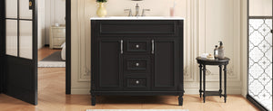 English Elm 36'' Modern Bathroom Vanity With Black Ceramic Top, Soft Closing Doors & Drawers For Stylish Storage N710P230231B