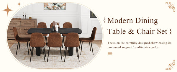 English Elm Table & 8 Chairs Set - Modern Black Wood Grain Mdf Dining Ensemble With Ergonomic Tech Fabric Comfort W1151S04153-GIGA