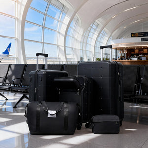 English Elm Luggage 5 Piece Hardside Abs Set with Front Access Carry on and Tsa Spinner Wheels Black N732P391557B