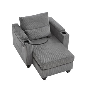 English Elm Convertible Chaise Lounge Sofa Chair With Usb Ports, Storage & Cup Holders – Ideal For Small Spaces! N719S002021E