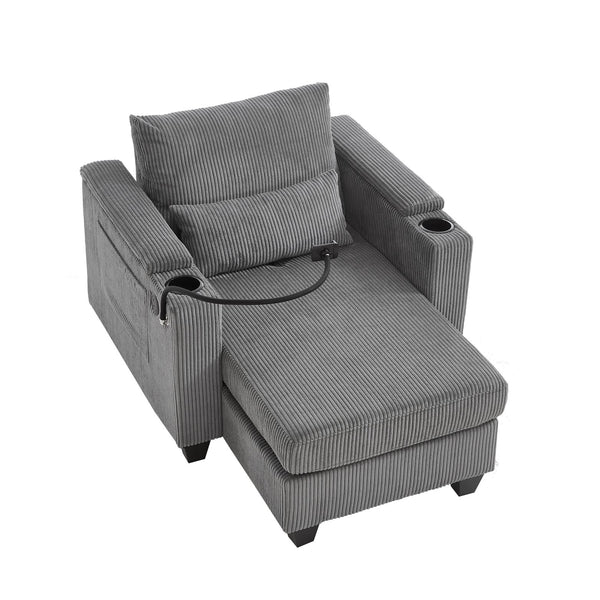 English Elm Convertible Chaise Lounge Sofa Chair With Usb Ports, Storage & Cup Holders – Ideal For Small Spaces! N719S002021E