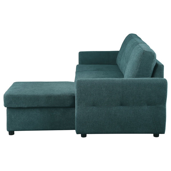 English Elm Kenna Teal Blue Sleeper Sectional with Storage Ottoman, Tufted Upholstery, Rounded Arms, Modern Comfort B062S01105