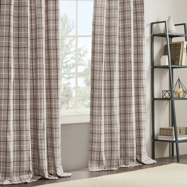 JLA Home Madison Park - Plaid Yarn-Dyed Grey Curtain Panel with Fleece Backing for Cozy Insulation and Rustic Farmhouse Style Brown MP40-6768