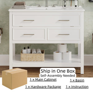 English Elm Christopher Knight Home® - 36" Modern Bathroom Vanity with Ceramic Sink, Tip-Out Tray, Soft-Close Drawers, Open Shelf, Waterproof Surface White N817P288908W