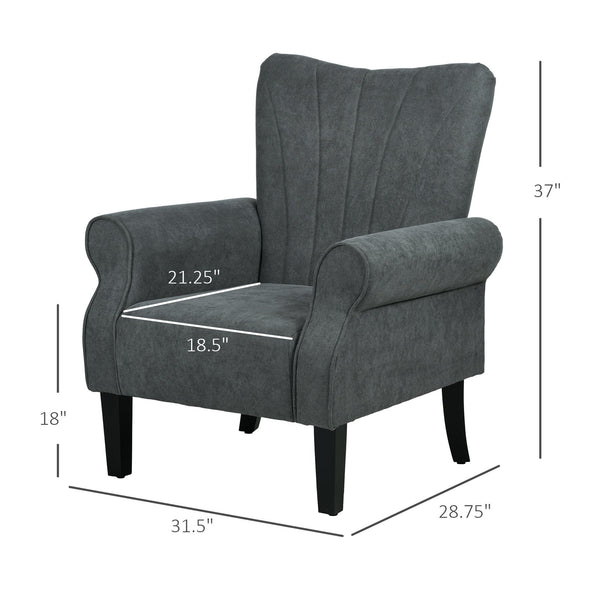English Elm HOMCOM Mid-Century Fabric Accent Chair with Rolled Arms, Padded Linen Feel Seat, Wood Legs, Dark Gray W2225P229575