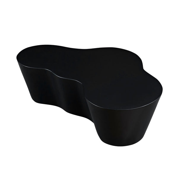 English Elm 50 Inch Sculptural Fiberglass Coffee Table Gloss Black Organic Shape for Living Room W876P400326
