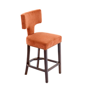 English Elm Mid Curved Backrest Bar Stools Set of 2 with Copper Nail Trim, High-Density Foam & Walnut Legs Orange W1143P296349