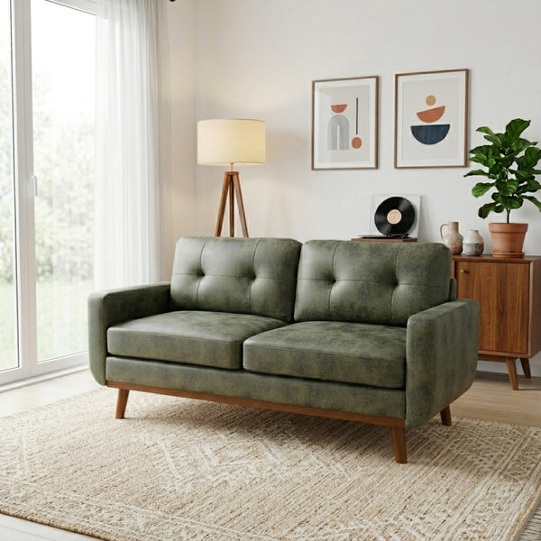 English Elm 65-inch Two Seat Sofa Breathable Foil Fabric Diamond Quilted Back Solid Wood Legs Olive Green W5568P478817