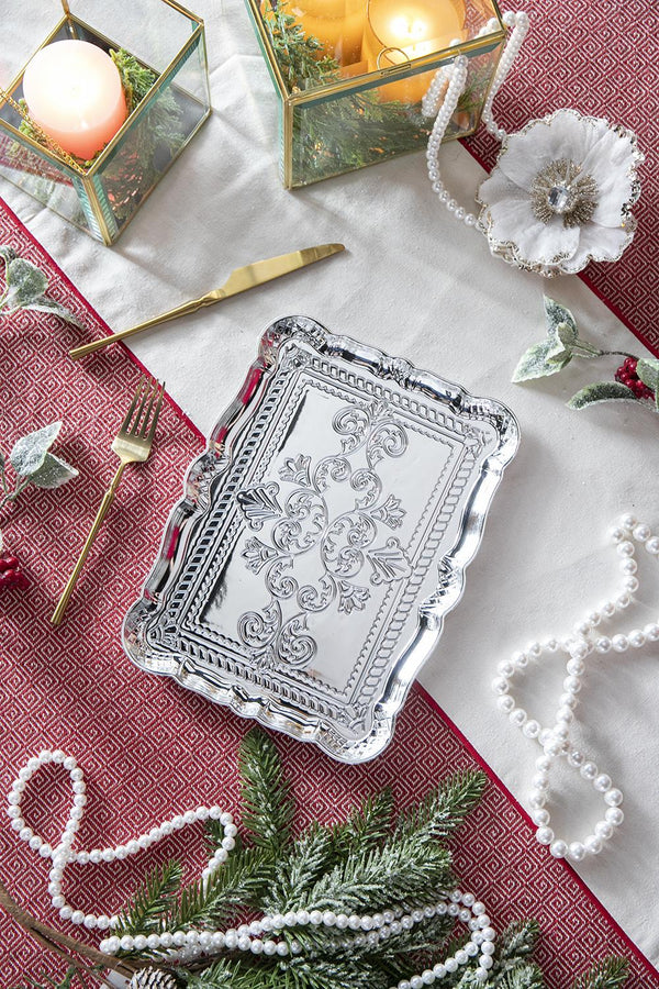 English Elm 6 Premium Plastic Charger Plates Set for Dinner Parties, 11.8" Stylish, Durable, Reusable Elegance Silver W2078P285448