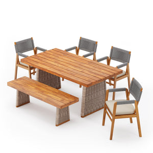 English Elm Christopher Knight Home® - Outdoor 6-Piece Acacia Wood Dining Set With Stylish Grey Rope Chairs & Durable Wicker Legs N773OD00042G