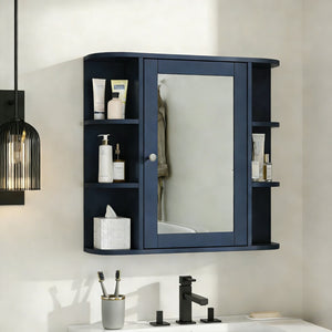 English Elm Bathroom Wall Cabinet with Mirror Door Open Shelving and Adjustable Interior Storage Blue N817P375228B