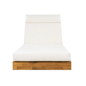 English Elm Boat-shape Acacia Wood Outdoor Chaise Lounge Slatted Teak Finish Poolside Recliner Cream,Teak N770P380117T_N770P285267C