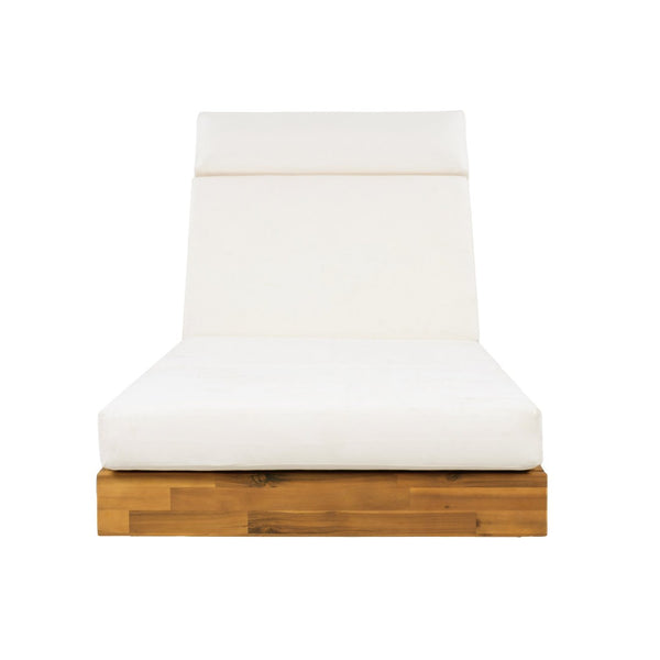 English Elm Boat-shape Acacia Wood Outdoor Chaise Lounge Slatted Teak Finish Poolside Recliner Cream,Teak N770P380117T_N770P285267C