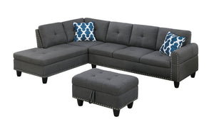 English Elm Black Faux Leather Sectional Sofa with Cup Holders Storage Ottoman and Nailhead Trim Dark Gray B2730S00025