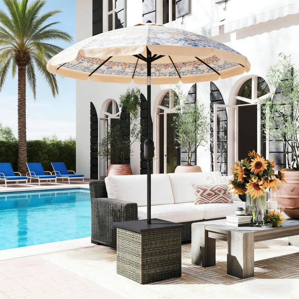 English Elm Outdoor Pe Rattan Side Table with Built-in Umbrella Hole for Patio Lounge Areas Gray T3971P443849