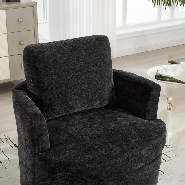 English Elm swivel Chenille Upholstered Office Chair with Metal Turntable, Breathable Durable Wood Frame for Comfort and Style Black W2120P322755