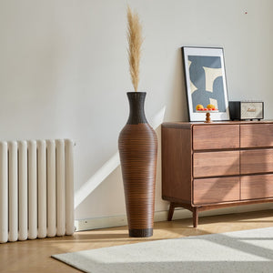 English Elm 39 Tall Designer Floor Vase 39.25" Black+Gray Two-Tone PVC Rattan 40" Modern Rustic Accent for Living Rooms W2796P193947