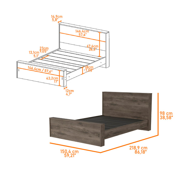 English Elm Braga Full Size Bed Base with 38.6" Headboard, Brown Particle Board, 440 lb Capacity, Easy Assemble B128S00080