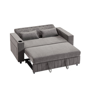 English Elm 61.4" Pull-out Sofa Bed Loveseat with Adjustable 3-Position Backrest, USB Ports, Cup Holders, Storage Rack Grey N719S001900E