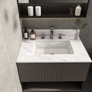 English Elm 31 Inch Marble Vanity Top - Bianco Carrara Venato - Durable Sintered Stone With Undermount Sink & Backsplash W2700P194073