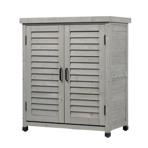 English Elm Potting Bench Solid Wood Workstation with Metal Top Louvered Cabinet Outdoor Garden Grey W2640P228394
